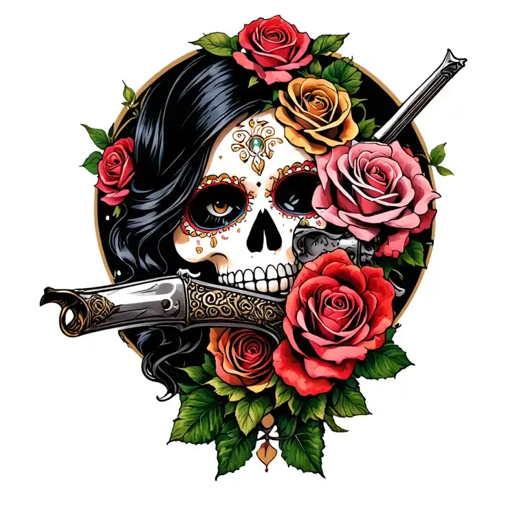 Catrina With Roses And Weapon