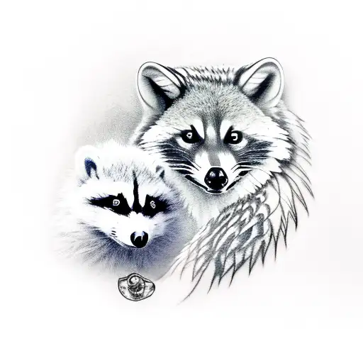 Baby Raven With A Racoon Behind And A Wolf Behind The Racoon