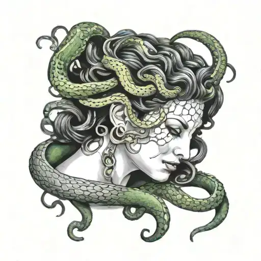 Medusa From The Side 2 Snake Heads Cover Face