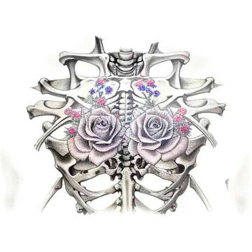 Skeleton Torso With Flowers