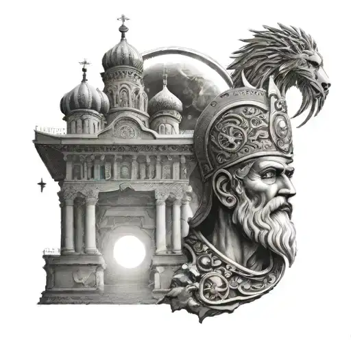 Realistic Russian Temples With The Sun God And Moon God Obove