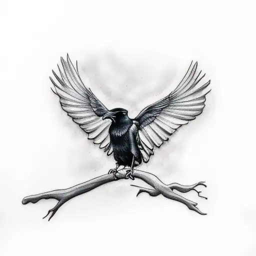 Raven Sitting On A Branch