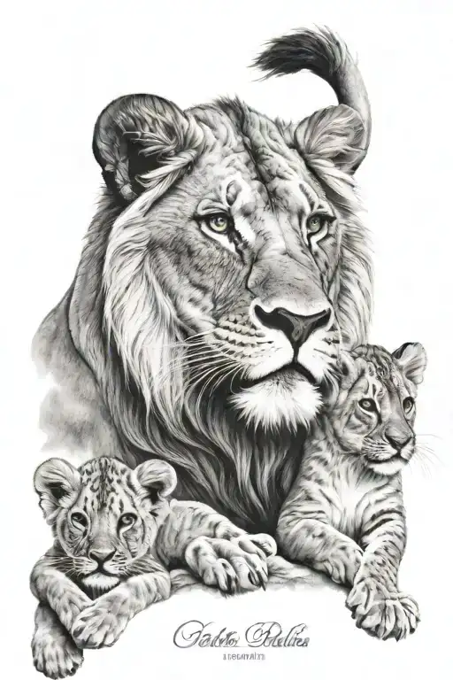 Lion And 2 Lion Cub
