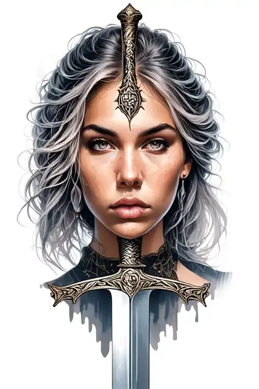 Womens Face With Sword
