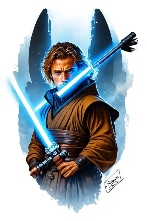 Star War Anakin With Light Saber Mix With Tunomon From 12 Digimon