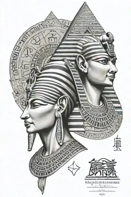 Egyptian Pharoah And Pyramid Surrounded With Egyptian Writing