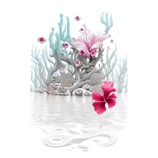 An Underwater Forest With Floating Roses And Hibiscus Flowers