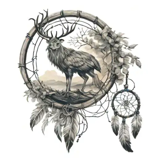 Tree Of Life In Dream Catcher With Three Feathers