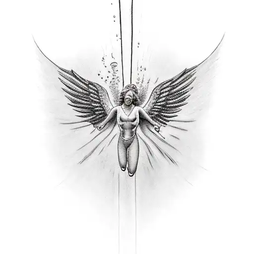 Female Angel Diving Downwards