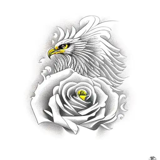 A Phoenix Emerging From Flaming Yellow Roses