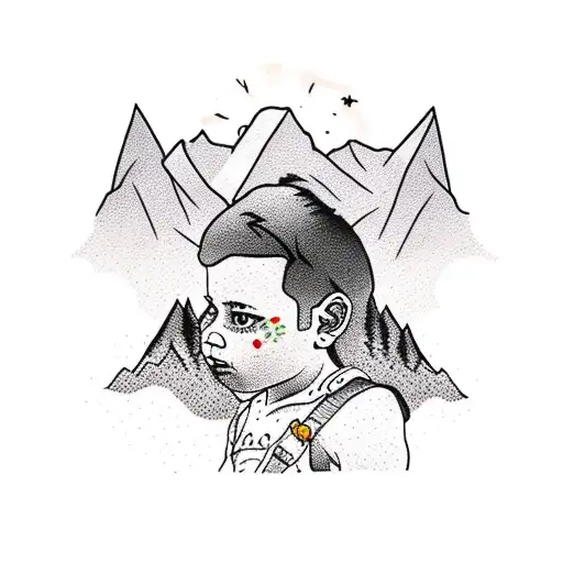 Modern Outlaw Cowboy Saving His Child Self With Mountains In Background