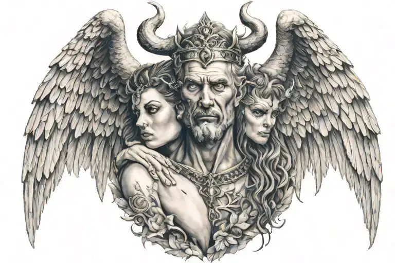 King With Angel Wings And Demon Wings And Demon Horns And Angel Horns