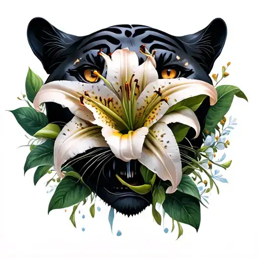 Black Panther Face With Lily Flower For An Eye Socket Long Sabertooth