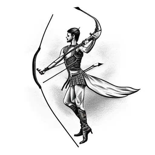 A Silhouette Of A Hunter With A Bow And Arrow Against A Sunset Backdrop