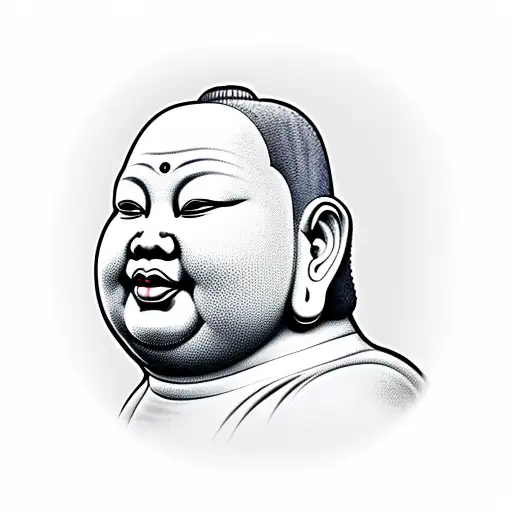 Smiling Fat Buddha Side View Black And White