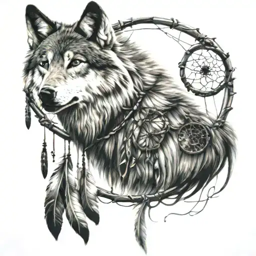 Wolf And Dream Catcher Based