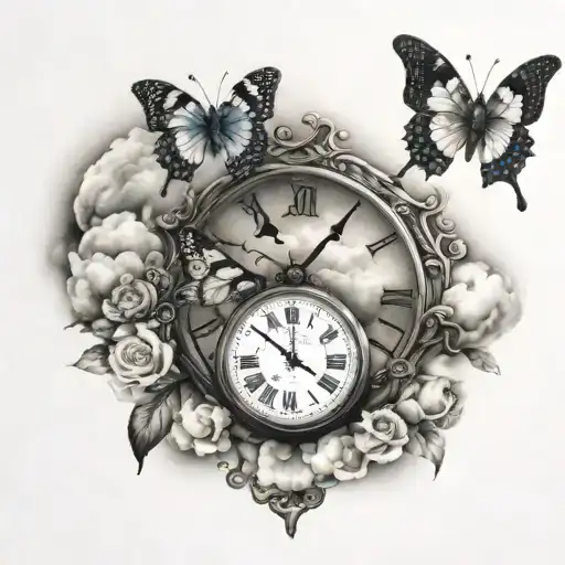Clock Butterfly Clouds