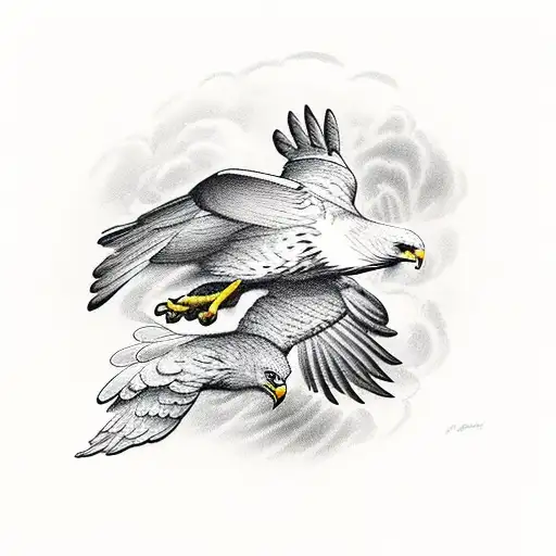 One Eagle And One Hawk Flying Together