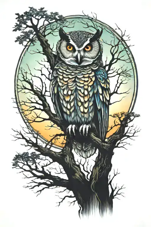 Colourful Owl Tree Silhouette Highway