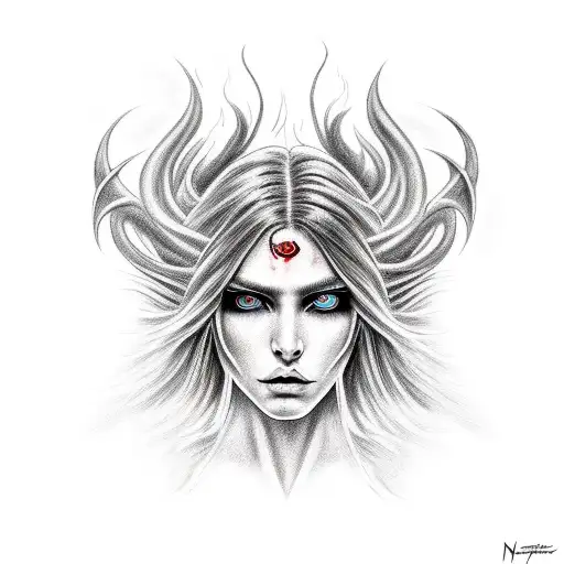 Hot Long-haired Demon Girl With Fiery Eyes