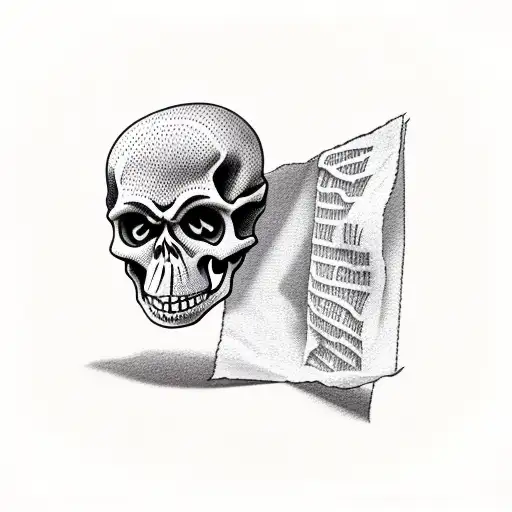 Skeleton Holding Paper Which Is Burnt By Phoenix