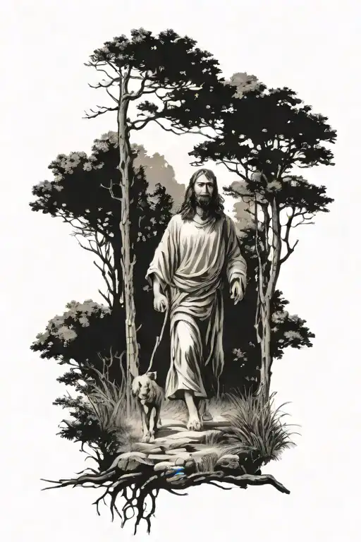 Woods With Jesus Walking
