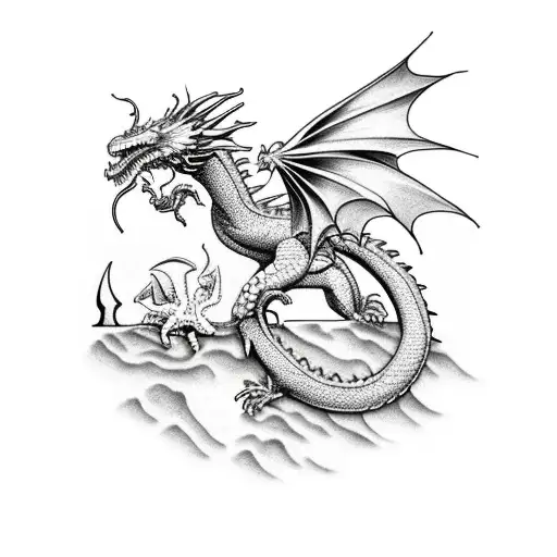 Dragon Wrapped Around A Palm Tree On The Beach