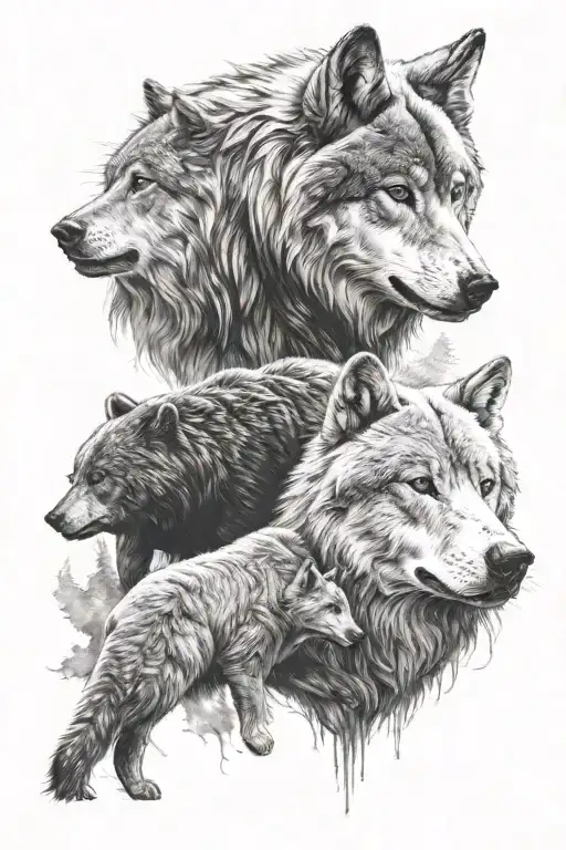 Realistic Wolf And Bear And The Other Side