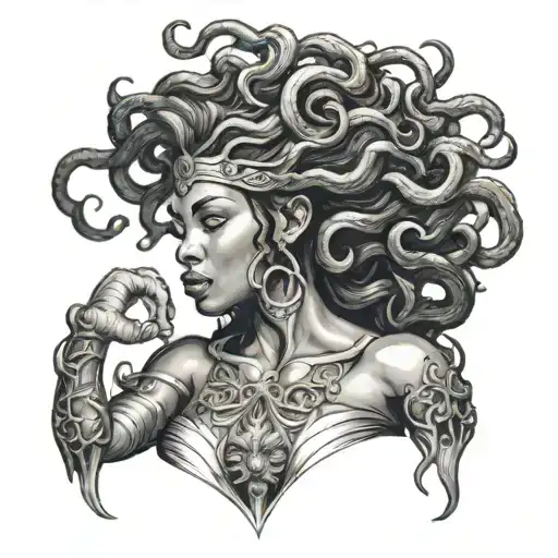 Black Woman Sexy Medusa Drawing Representing Strength And Beauty