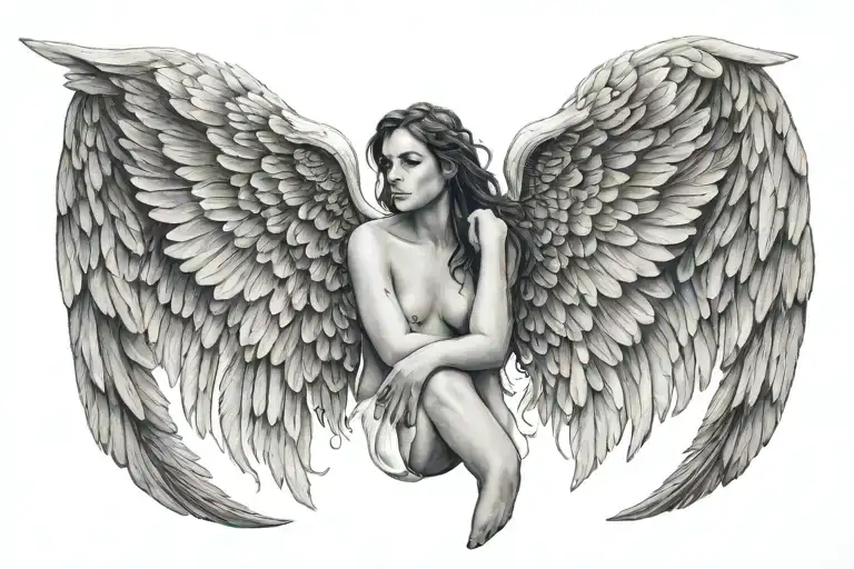 Angel Wings Spread Surrounding Name
