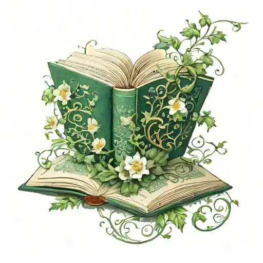 An Open Book With Intricate Floral Patterns And Lush Green Vines Growing Out Of It