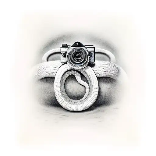 A Realistic Tattoo Of A Snake Wrapped Around A Camera Lens