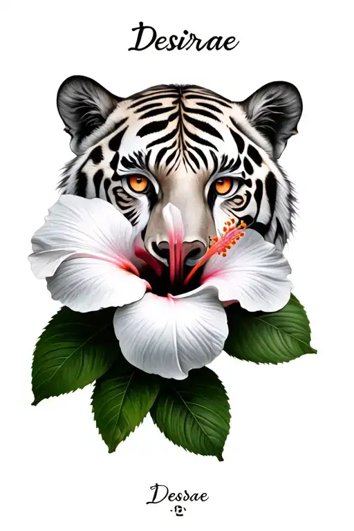Hibiscus Flower With White Tiger Eyes And The Name Desirae