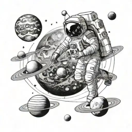 Solar System And Astronaut