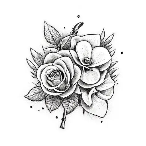 Sword With Bouquet Of Flowers In Middle Of Sword