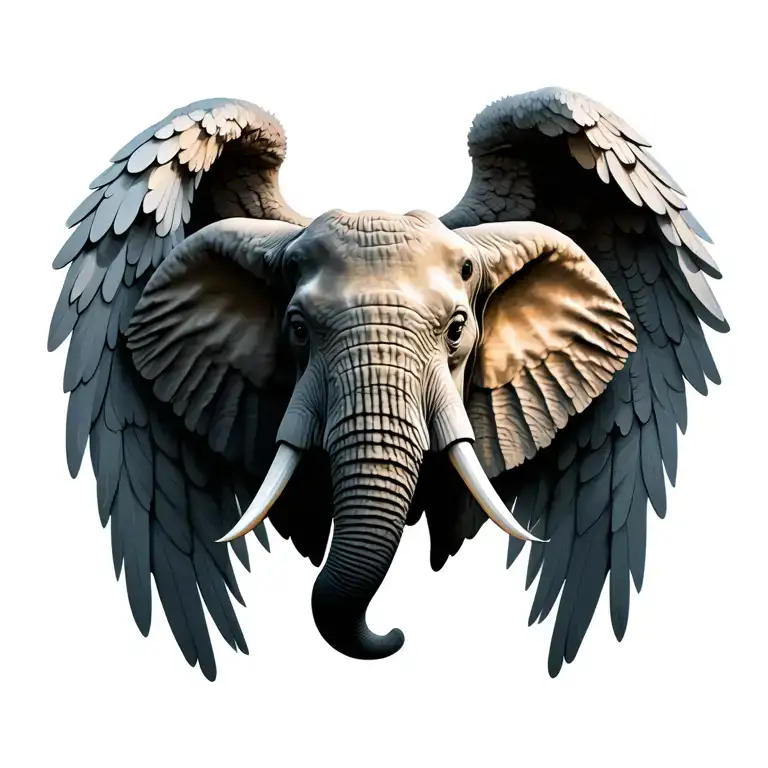 Elephant Head With Angel Wings Spread