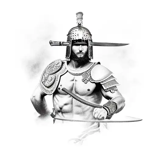 Roman Warrior In The Fight With The Dragoon