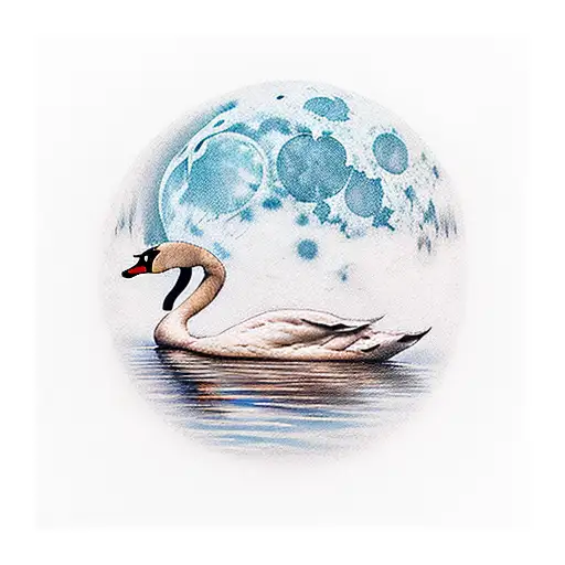 Swan Full Moon Frozen Lake