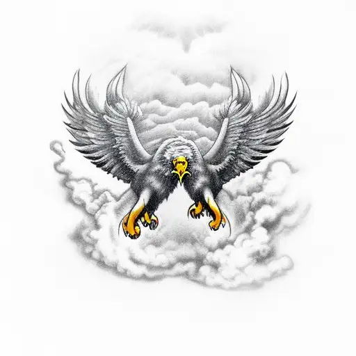 Mastodon Fighting An Eagle In A Thunderstorm