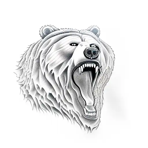 Ferocious Bear Head In The Shadows From The Side