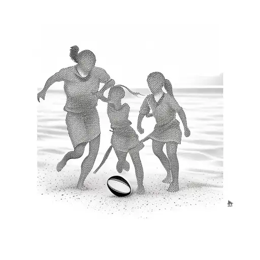 An Employee Silhouette Playing Rugby With Their Two Daughters On The Beach