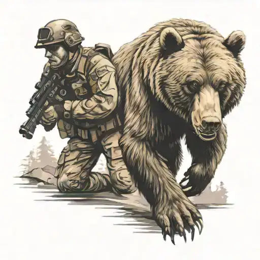 Angry Bear And A Soldier Standing