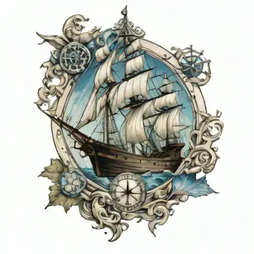 Azeroth Together With A Sailing Ship And Compass Surrounded