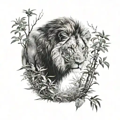 Lion In Bushes Stalking Prey