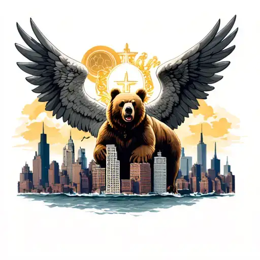 Saint Michael And Bear And Nyc Skyline