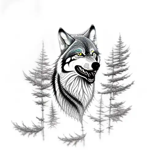 An Intricately Detailed Tattoo Of A Wolf Lurking Through The Trees