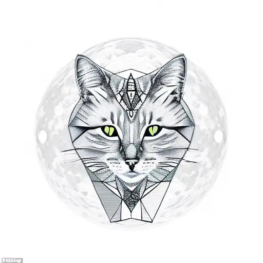 A Geometric Representation Of A Cat With The Cancer Zodiac Symbol And A Full Moon As Its Eyes