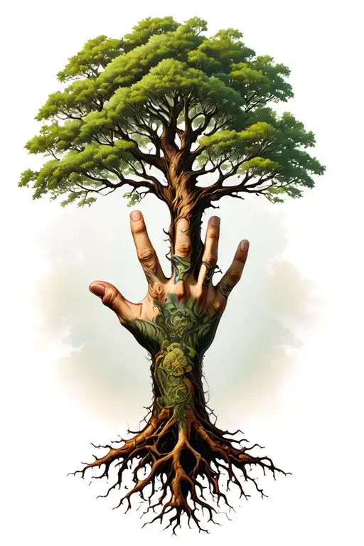 Tree On Forearm With Roots On Hand