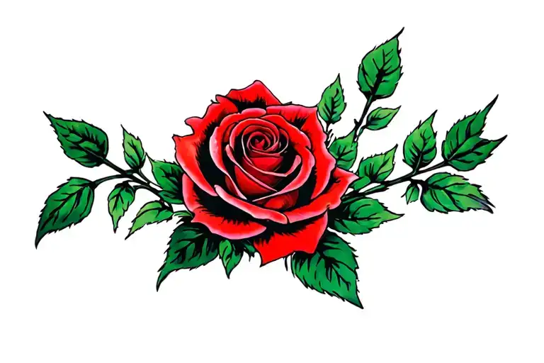 Red And Green Rose With Black Outline