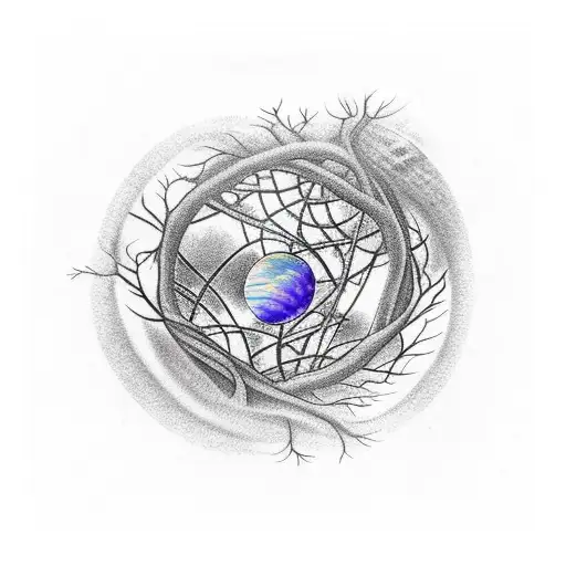 Tree With Planets Tangled In The Roots